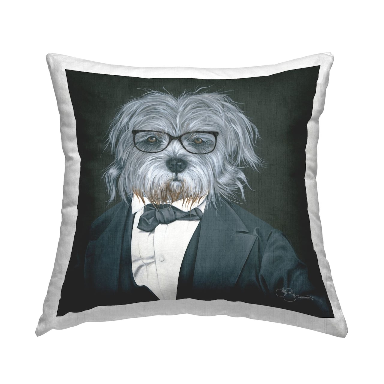 Stupell Industries Formal Dog Wearing Menswear Suit Glasses Portrait Throw Pillow, 18" x 18"